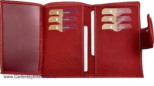 CARTERA DE MUJER DE PIEL UBRIQUE CON MONEDERO CREMALLERA ROJA 