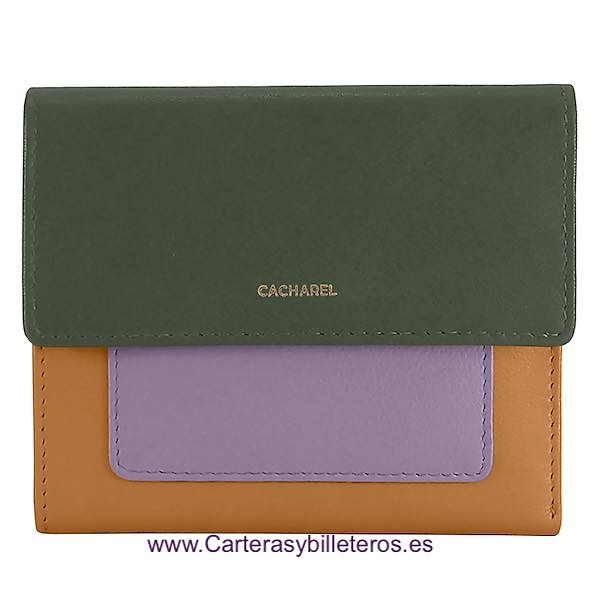 CARTERA DE MUJER MARCA CACHAREL HECHA DE PIEL COMBINANDO TRES COLORES MUY ELEGANTE 