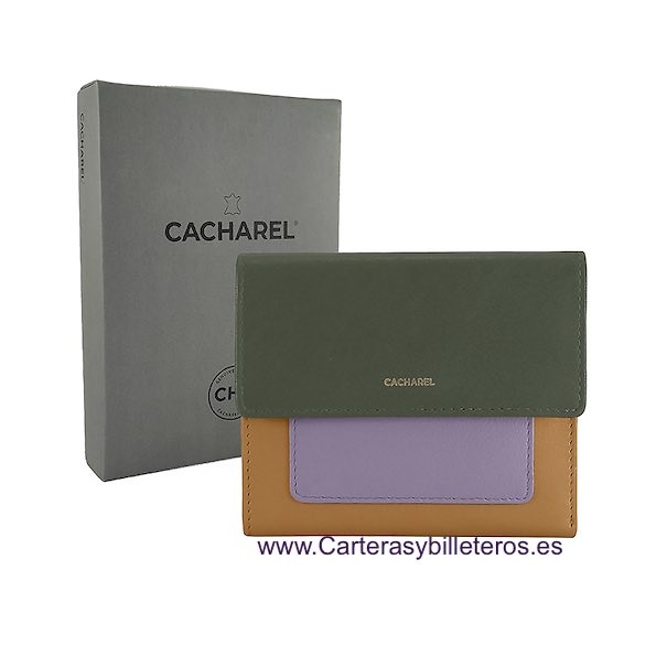 CARTERA DE MUJER MARCA CACHAREL HECHA DE PIEL COMBINANDO TRES COLORES MUY ELEGANTE 