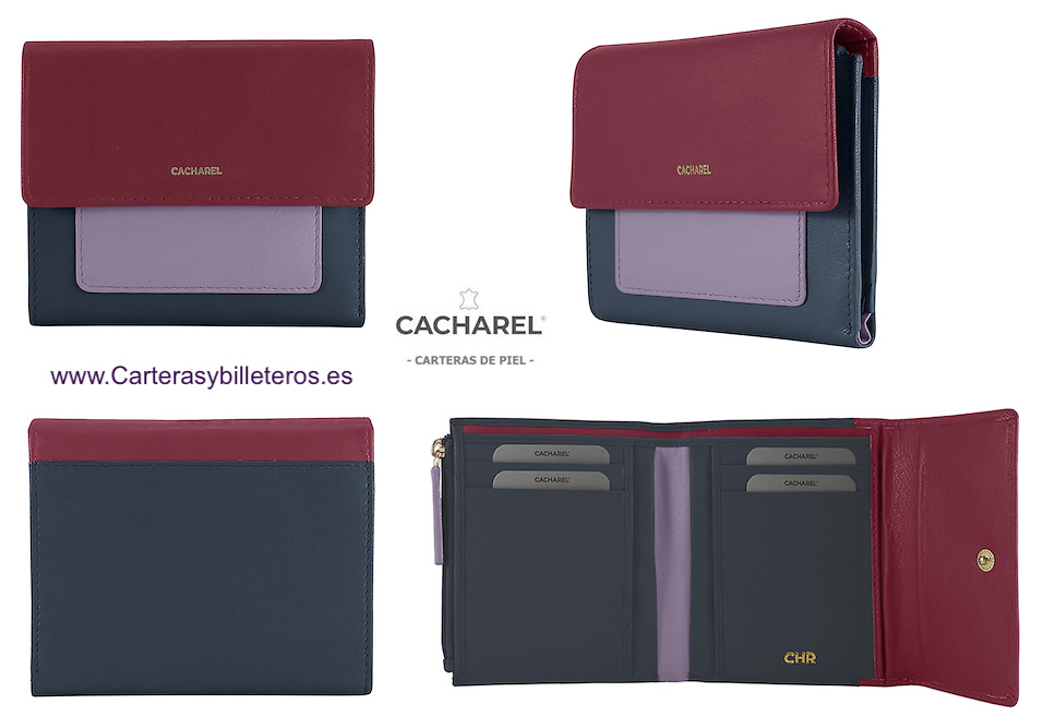 CARTERA DE MUJER MARCA CACHAREL HECHA DE PIEL COMBINANDO TRES COLORES MUY ELEGANTE 