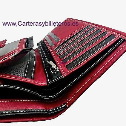 CARTERA GRANDE DE MUJER DE PIEL ROJA FLOREADA CON AMPLIO TARJETERO MONEDERO 