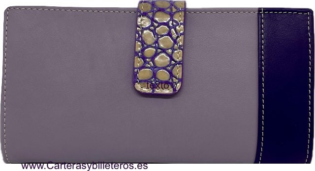 CARTERA GRANDE DE MUJER DE PIEL UBRIQUE LILA CON ADORNO MORADO 