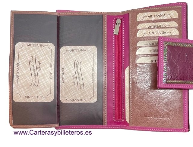 CARTERA GRANDE DE PIEL DE SERPIENTE Y VACUNO PARA MUJER 