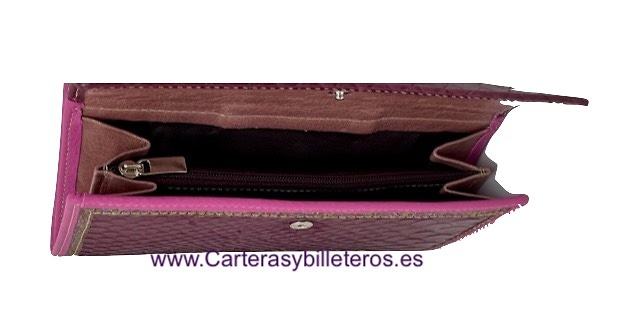 CARTERA GRANDE DE PIEL DE SERPIENTE Y VACUNO PARA MUJER 