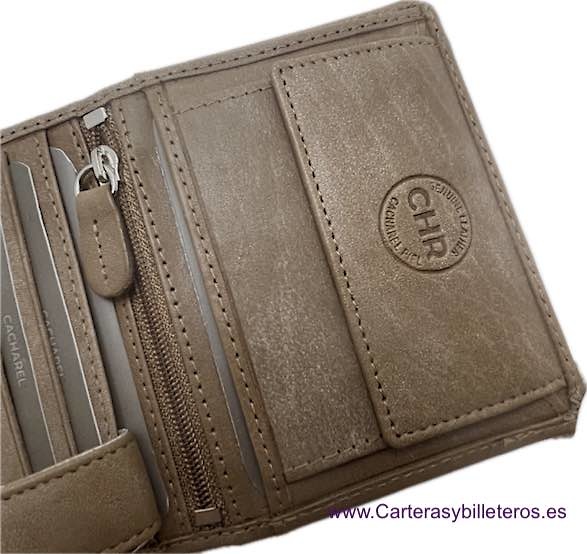 CARTERA HOMBRE CON BILLETERA DOBLE MONEDERO DE CACHAREL EN CUERO 