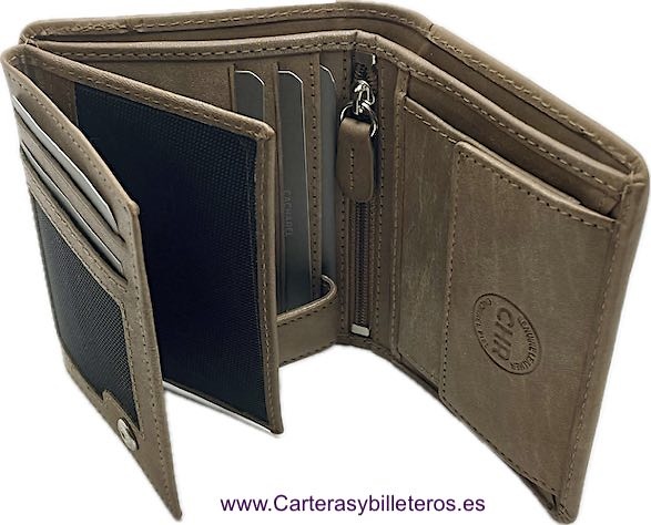 CARTERA HOMBRE CON BILLETERA DOBLE MONEDERO DE CACHAREL EN CUERO 