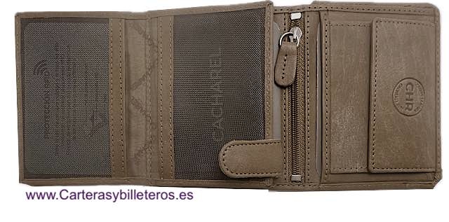 CARTERA HOMBRE CON BILLETERA DOBLE MONEDERO DE CACHAREL EN CUERO 