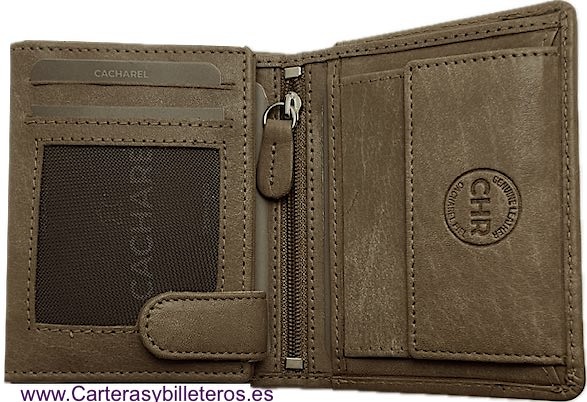 CARTERA HOMBRE CON BILLETERA DOBLE MONEDERO DE CACHAREL EN CUERO 