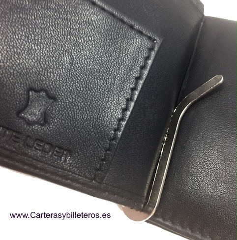 CARTERA HOMBRE CON PINZA PARA BILLETES Y MONEDERO EXTERIOR 