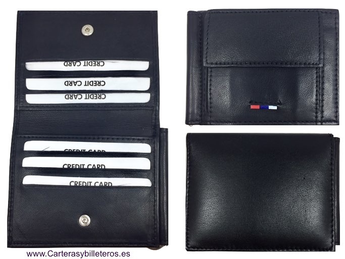 CARTERA HOMBRE CON PINZA PARA BILLETES Y MONEDERO EXTERIOR 