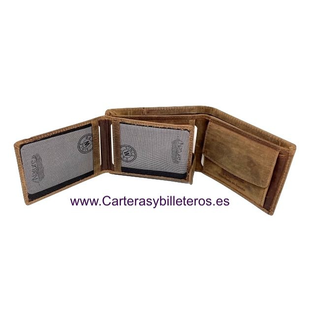 CARTERA HOMBRE DE CUERO NATURE CON MONEDERO MEDIANA DE WILDZONE 