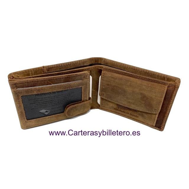 CARTERA HOMBRE DE CUERO NATURE CON MONEDERO MEDIANA DE WILDZONE 