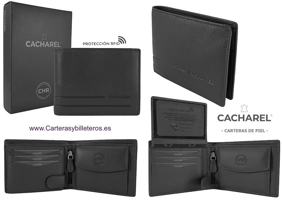 CARTERA HOMBRE DE PIEL LUXURY CACHAREL COM MONEDERO Y TARJETERO SUPERIOR 