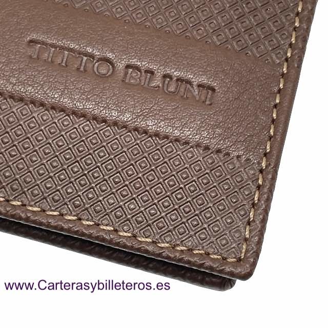 CARTERA HOMBRE MONEDERO TITTO BLUNI DE PIEL GRABADA DISEÑO EXCLUSIVO 