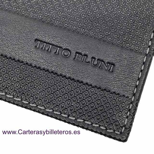 CARTERA HOMBRE MONEDERO TITTO BLUNI DE PIEL GRABADA DISEÑO EXCLUSIVO 