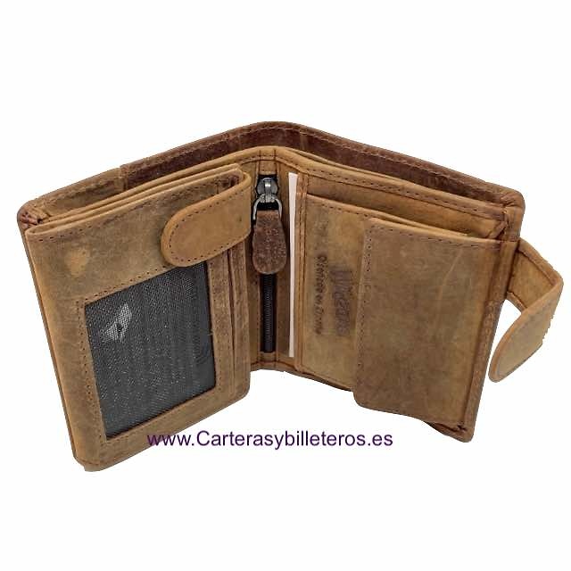 CARTERA HOMBRE NATURE CON TARJETERO DE CUERO ENCERADO PARA 13 TARJETAS 