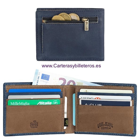 CARTERA LOIS DE PIEL ENCERADA TARJETERO Y MONEDERO EXTERIOR 