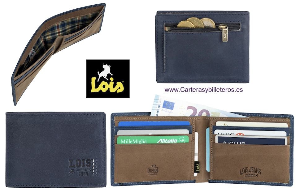 CARTERA LOIS DE PIEL ENCERADA TARJETERO Y MONEDERO EXTERIOR 