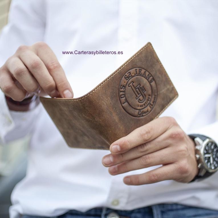 CARTERA LOIS DE PIEL VACUNO ESTILO JEANS CON LA MARCA GRABADA AL FUEGO PARA HOMBRE 