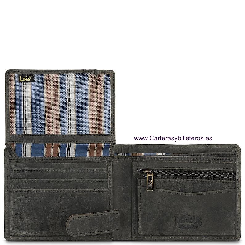 CARTERA LOIS DE PIEL VACUNO ESTILO JEANS CON LA MARCA GRABADA AL FUEGO PARA HOMBRE 