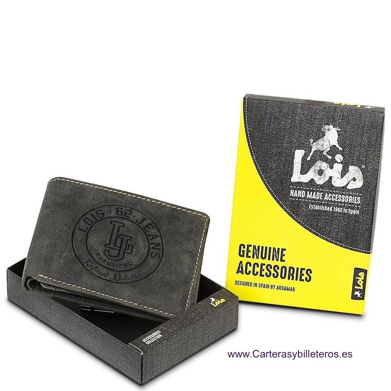 CARTERA LOIS DE PIEL VACUNO JEANS CON LA MARCA GRABADA Y MONEDERO EXTERIOR 