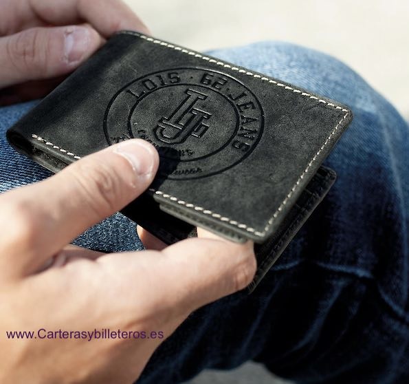 CARTERA LOIS DE PIEL VACUNO JEANS CON LA MARCA GRABADA Y MONEDERO EXTERIOR 