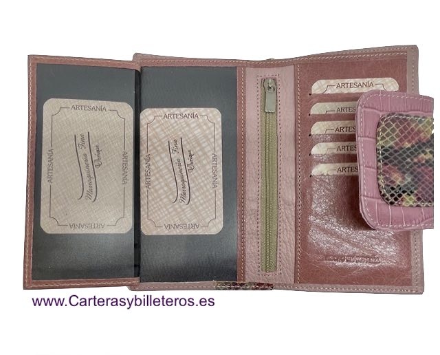 CARTERA MEDIANA DE MUJER DE PIEL DE SERPIENTE Y VACUNO MALVA 