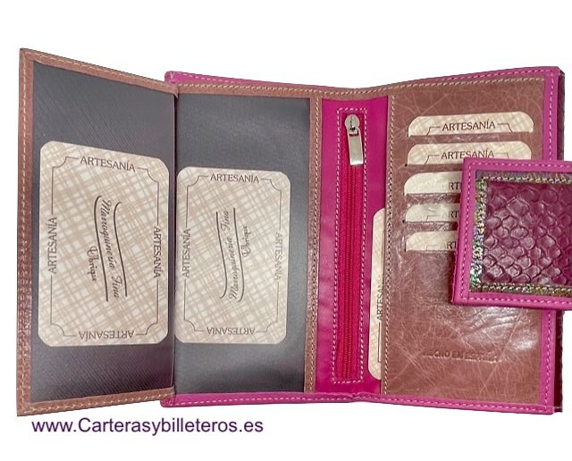 CARTERA MEDIANA DE MUJER DE PIEL DE SERPIENTE Y VACUNO 