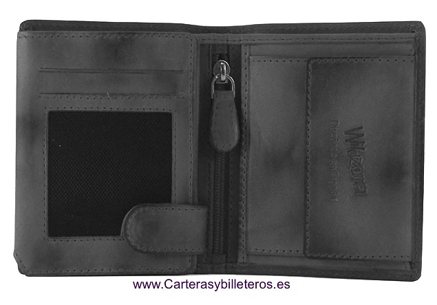 CARTERA MONEDERO HOMBRE PIEL GRABADA A RELIEVE 