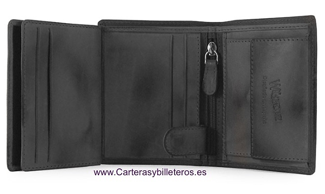 CARTERA MONEDERO HOMBRE PIEL GRABADA A RELIEVE 