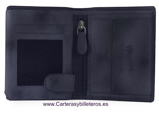 CARTERA MONEDERO HOMBRE PIEL GRABADA A RELIEVE 