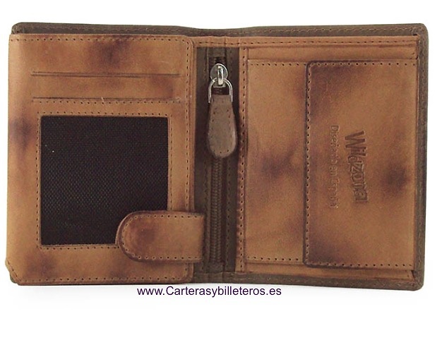 CARTERA MONEDERO HOMBRE PIEL GRABADA A RELIEVE 