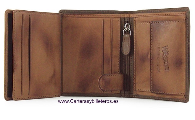 CARTERA MONEDERO HOMBRE PIEL GRABADA A RELIEVE 