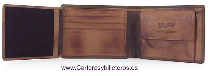 CARTERA MONEDERO HOMBRE PIEL GRABADA A RELIEVE 