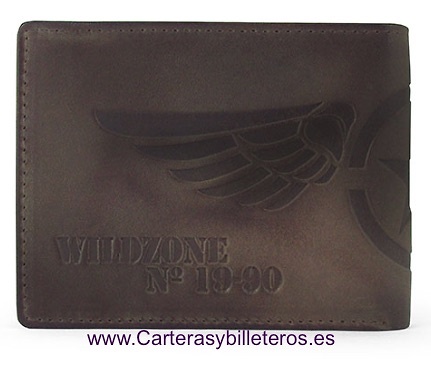 CARTERA MONEDERO HOMBRE PIEL GRABADA A RELIEVE 