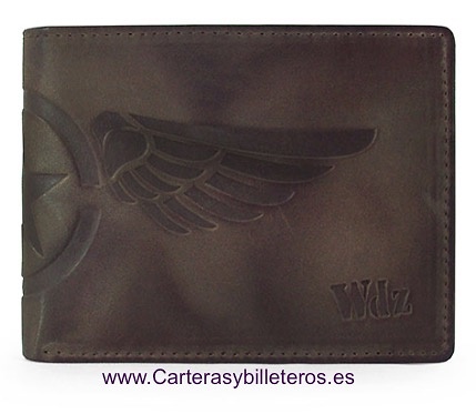 CARTERA MONEDERO HOMBRE PIEL GRABADA A RELIEVE 