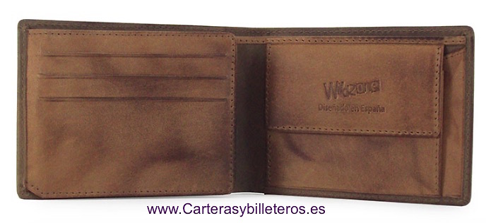 CARTERA MONEDERO HOMBRE PIEL GRABADA A RELIEVE 