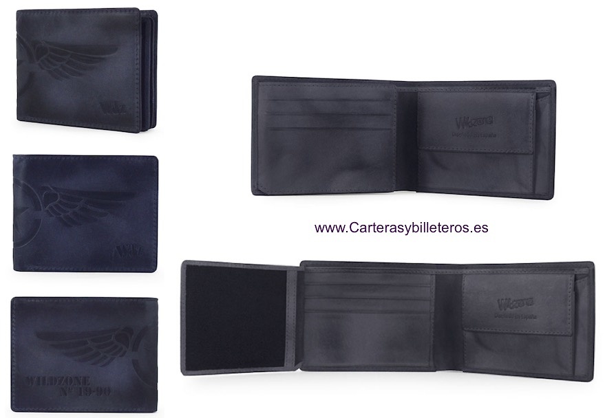 CARTERA MONEDERO HOMBRE PIEL GRABADA A RELIEVE 