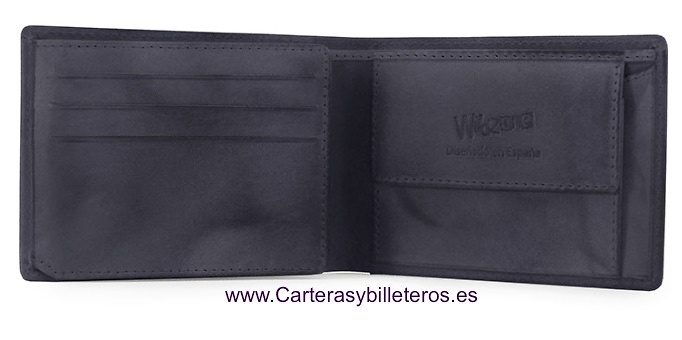 CARTERA MONEDERO HOMBRE PIEL GRABADA A RELIEVE 