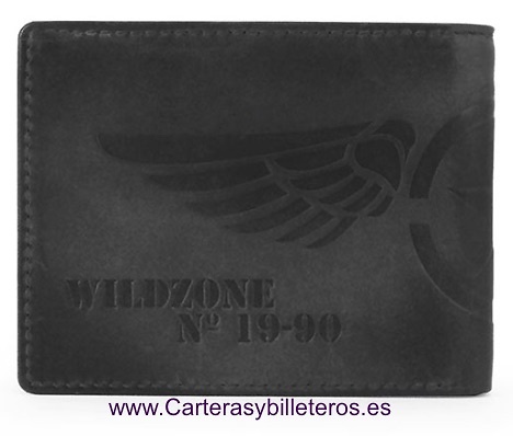 CARTERA MONEDERO HOMBRE PIEL GRABADA A RELIEVE 