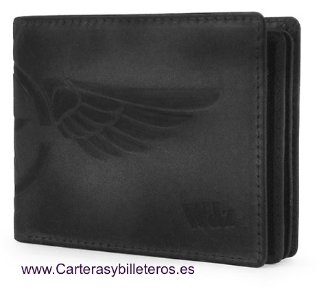 CARTERA MONEDERO HOMBRE PIEL GRABADA A RELIEVE 