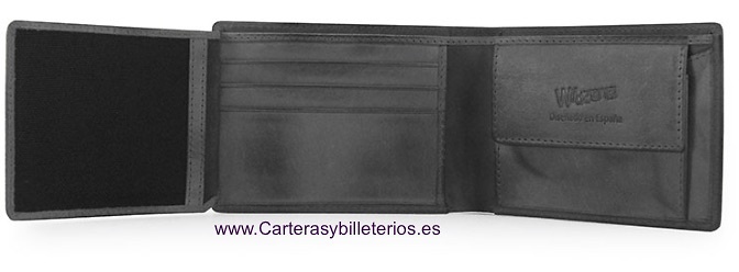 CARTERA MONEDERO HOMBRE PIEL GRABADA A RELIEVE 