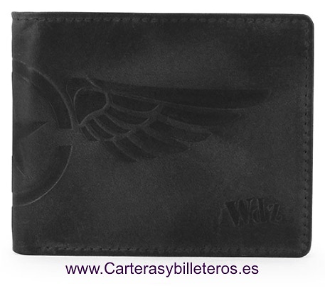 CARTERA MONEDERO HOMBRE PIEL GRABADA A RELIEVE 