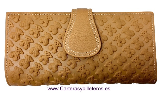 CARTERA MUJER DE CUERO CON OSITOS MEDIANA + COLORES 