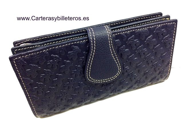 CARTERA MUJER DE CUERO CON OSITOS MEDIANA + COLORES 