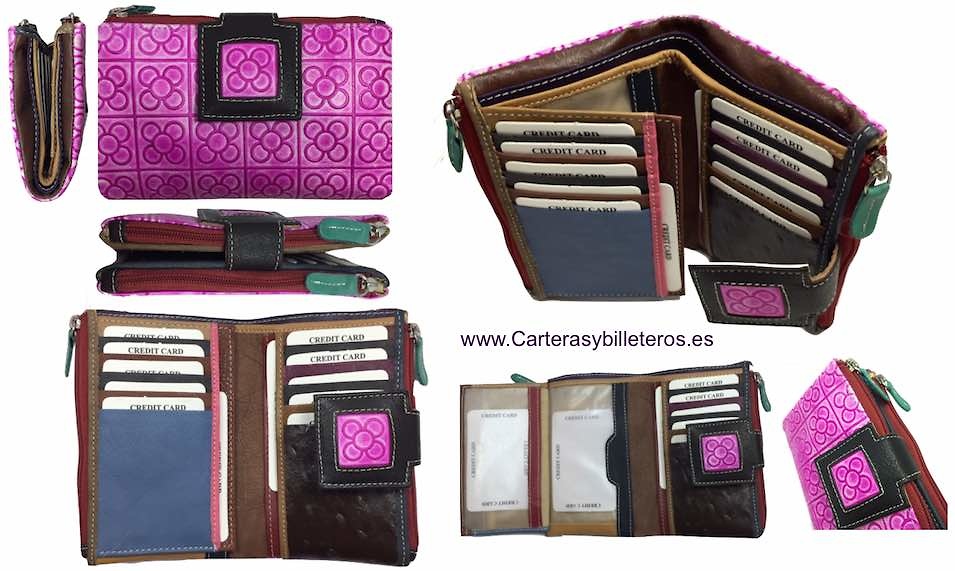 CARTERA MUJER DE PIEL CON 2 MONEDEROS -3 COLORES- 