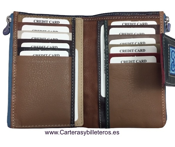 CARTERA MUJER DE PIEL CON 2 MONEDEROS -3 COLORES- 