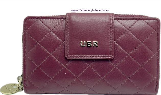 CARTERA MUJER DE PIEL UBRIQUE ACOLCHADA CON MONEDERO CREMALLERA DORADA -3 COLORES- 