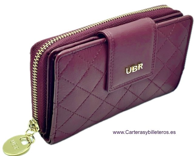 CARTERA MUJER DE PIEL UBRIQUE ACOLCHADA CON MONEDERO CREMALLERA DORADA -3 COLORES- 