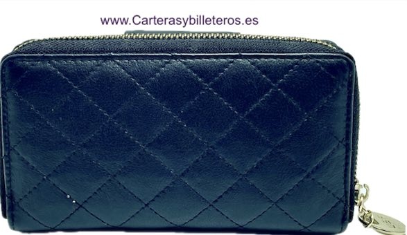 CARTERA MUJER DE PIEL UBRIQUE ACOLCHADA CON MONEDERO CREMALLERA DORADA -3 COLORES- 